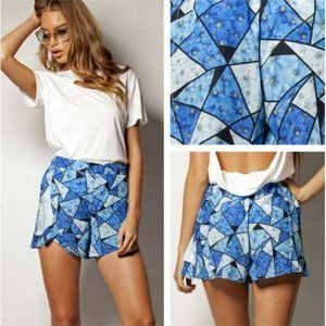 PREMONITION Aura Play High Waisted Blue Ruffle Dress Shorts